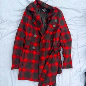 Red and Black Wool Pea Coat